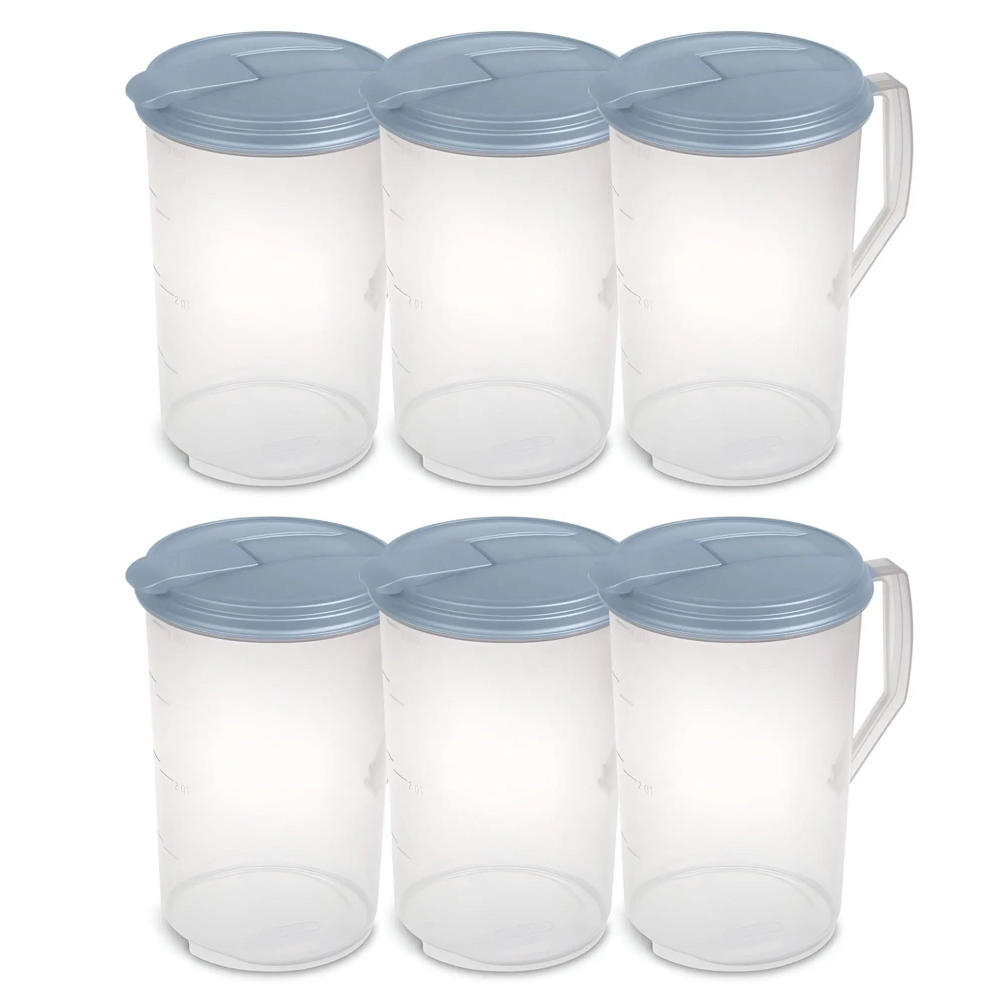 Sterilite 6 Pack 1 Gal Round Pitcher, Flip Lid Drink Dispenser Jug, Washed Blue Sterilite 6 Pack 1 Gal Round Pitcher, Flip Lid Drink Dispenser Jug, Washed Blue