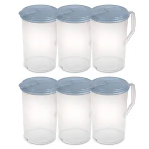 Sterilite 6 Pack 1 Gal Round Pitcher, Flip Lid Drink Dispenser Jug, Washed Blue Sterilite 6 Pack 1 Gal Round Pitcher, Flip Lid Drink Dispenser Jug, Washed Blue