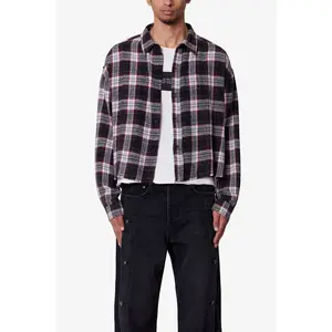 Washed Cropped Flannel Shirt - Black/White