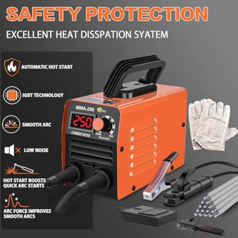GNIWELDER Super Mini Stick Welder Machine,110V 250A ARC Portable MMA Welding Machine for Beginners,Welding Machine with 10pcs Welding Rod Tools,IGBT Inverter Welder,Hot Start Arc Force Anti-stick (Orange)