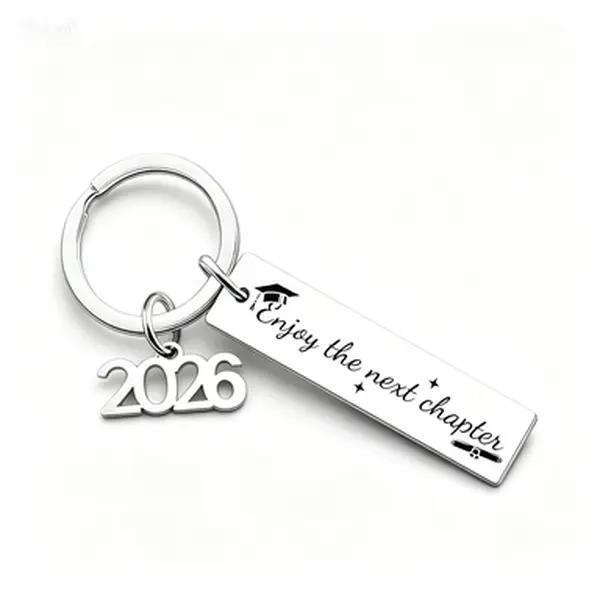 Keepsake Keychain for 2026 Graduates, Engraved Message with "Enjoy the Next Chapter" - Thoughtful High School & College Graduation Gift with 2026 Charm, Custom Engraving Keychains, Personalized Text Keychains