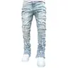 SRETOUU Men Streetwear Hip Hop Stacked Spliced Slim Straight Jeans Pants Male Stylish Motorcycle Biker Denim Trousers Casual Tee Menswear Love Bootcut Jeans Distressed Straight Leg