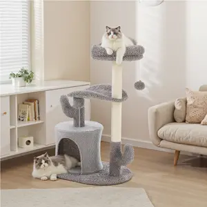 33" Cat Tower with Curved Bed, Multi-Level Climbing Tree for Indoor Cats, Sturdy Base, Sisal Scratching Posts, Hanging Ball & Spring Toys – #CatTower #CatLovers