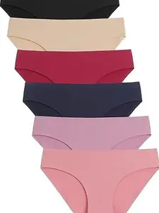 Caterlove Women's Seamless Underwear No Show Stretch Bikini Panties Silky Invisible Hipster 6 Pack