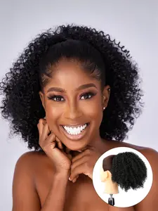 10 Inch Afro Puff kinky curly Drawstring Ponytail Extension for Women Synthetic Short Afro Kinkys Curly Afro Bun Extension Hairpieces Updo Hair Extensions with Two Clips