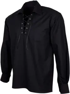 Men’s Scottish Jacobite Ghillie Kilt Highland Shirt Long Sleeve Lace Up Medieval Renaissance Pirate Costume