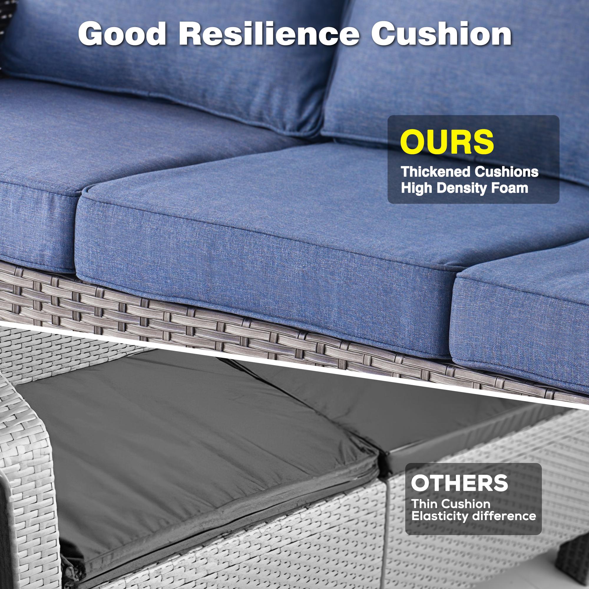 OVIOS Kenard 7-Piece Outdoor Patio Conversation Set with 42'' Propane Fire Pit Table & Rocking Chairs, Wicker Sofa Set with Cushions for Backyard Patio Porch Deck Garden Balcony Outdoor Seating