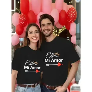 (Single Piece)Couples' Matching Round-neck T-shirts, Valentine's Day Gifts, Unisex Printed Round-neck Short Sleeves, Matching Short Sleeves for Husband and Wife, the Perfect Valentine's Day Gift for Wives and Husbands.