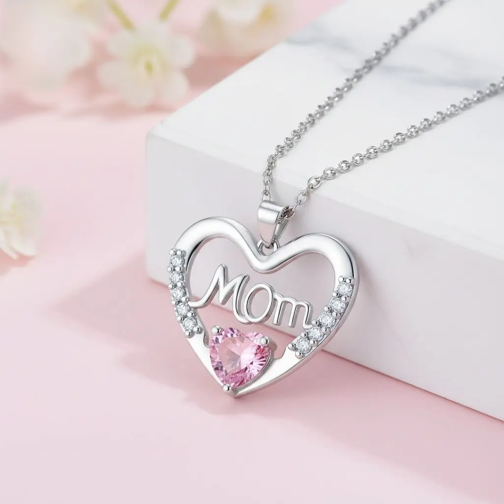 Women's Metal Coating Heart-Shaped Electroplated Copper Diamond Mom Necklace, 41cm-50cm Long Length Cross Chain, Light Luxury Ashes Keepsake Pendant, Fashion Commuting Jewelry, Mom Birthday Gift