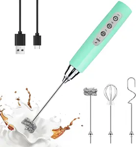 Baby Blue Handheld Milk Frother Wand for Coffee, Rechargeable Electric Whisk with 3 Heads 3 Speeds Drink Mixer Coffee Frother For Latte, Cappuccino, Hot Chocolate, Egg