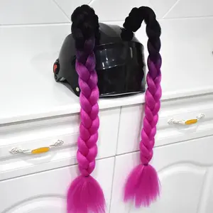 2pcs Motorcycle Helmet Dual Pigtail Braids Decoration Braids Wig for Motorbike Helmets Twist Ponytail with Sucker