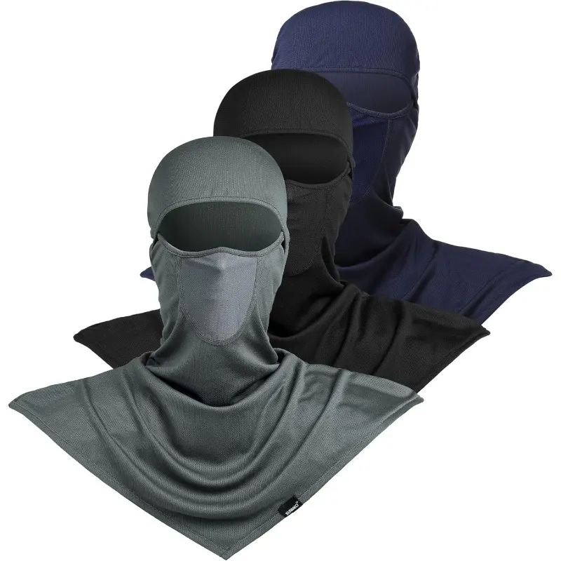 3-Pack Balaclava Face Mask, Sporty Solid Polyester Full Face Cover for Adults, Breathable Windproof Sun Protection for Outdoors, Set