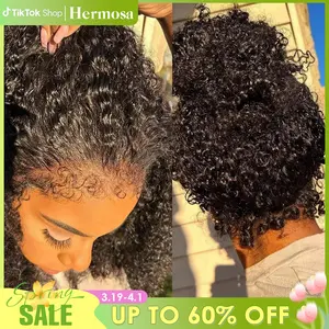 Glueless Curly Lace Front Human Hair Wig With Super Natural Hairline 360 13x6 Drawstring Wig Regular or 4C Curly Edges Hairline Option 220% Density Pre Bleached Knots #TikTokShopBlackFriday