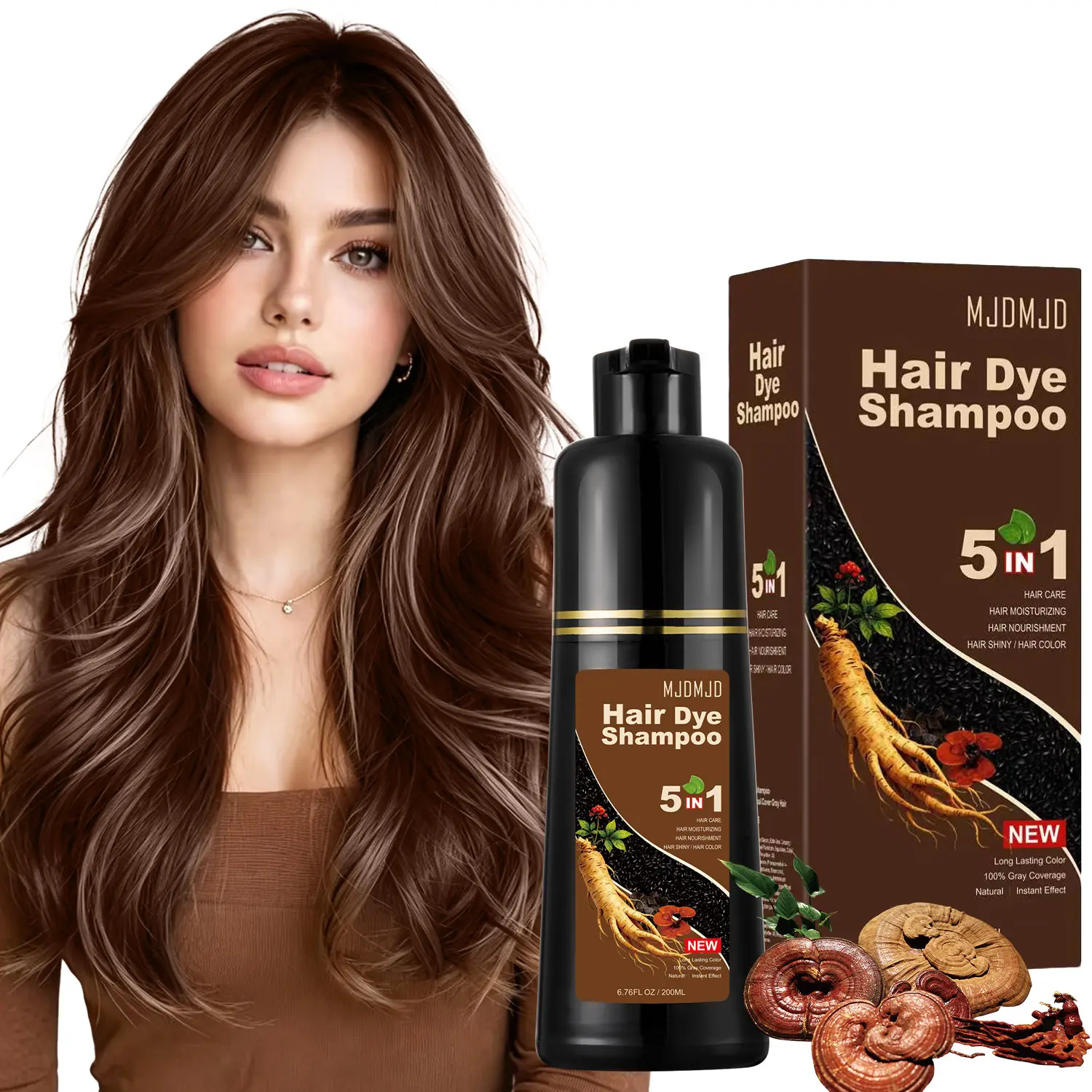 Dark Chocolate Hair Dye Shampoo, Instant Hair Color Shampoo for Gray Hair Coverage, Natural Herbal Formula, Ammonia-Free Semi-Permanent Hair Dye for Women & Men, Root Touch-Up, Easy 10-Minute Application, 200ML