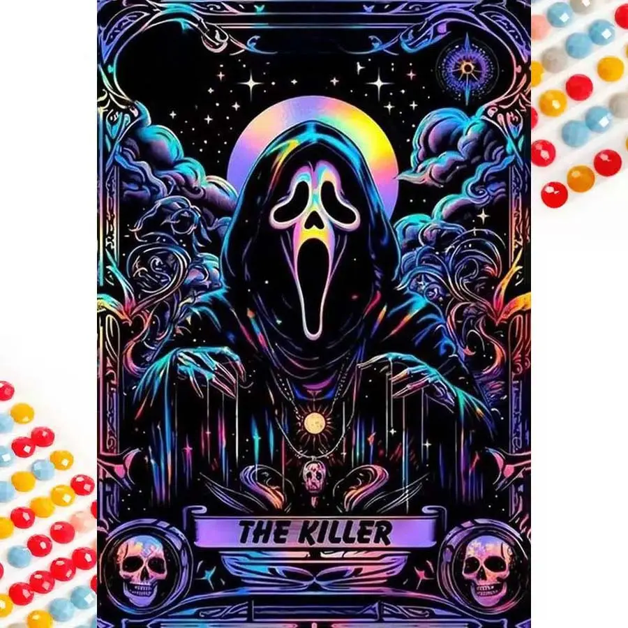 5D DIY Full Drill Round Diamond Painting - Diamond Art Painting Kit Ghost Mask, Night Sky, Stars Mosaic, Canvas - DIY Craft Decorative Painting, Home Wall Decor, Suitable for Halloween, Christmas, Birthday, and Anniversary Gifts Diamond Painting Kits