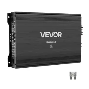 VEVOR  4 Channel Car Audio Amplifier 2 Ohm Stable Bridgeable Class A/B Full Range Amp Max Power 4 x 250W @ 4 Ohm / 4 x 500W @ 2 Ohm for Car SUV Truck Off-Road, Aluminum, Built-In Fuse
