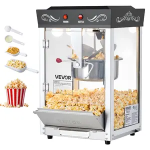 fathersdaygift VEVOR Popcorn Machine, 8oz Stainless Steel Kettle, 800W Commercial Countertop Popcorn Maker, 48 Cups per Batch Theater Style Popper, with 2-Button Control Glass Wall PC Door 1 Scoop 3 Spoons, Black