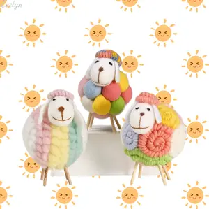 Rainbow Wool Felt Sheep Figurine, Cute Multicolor Sheep Decor, Handmade Style Plush Lamb Statue for Nursery & Home Decoration