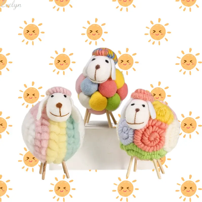 Rainbow Wool Felt Sheep Figurine - Handmade Lightweight Cute Multicolor Decor, Plush Lamb Statue for Nursery & Home Decoration, Ideal Gift (Home Supplies, Statues & Figurines), Wooden
