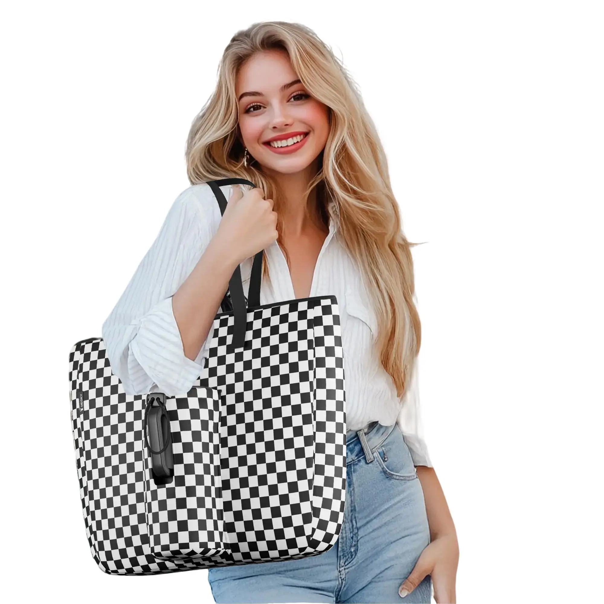 15L Summer Hobo Tote Bag with Water Bottle Pocket & Straw Storage, Large Capacity Multifunctional Cup Handbag for Travel and Work, Lightweight Waterpr