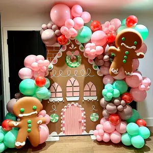 102pcs Christmas Balloon Arch Kit - Pink, Red & Green with Foil Candy Canes Windmill Perfect for Holiday Parties Birthdays