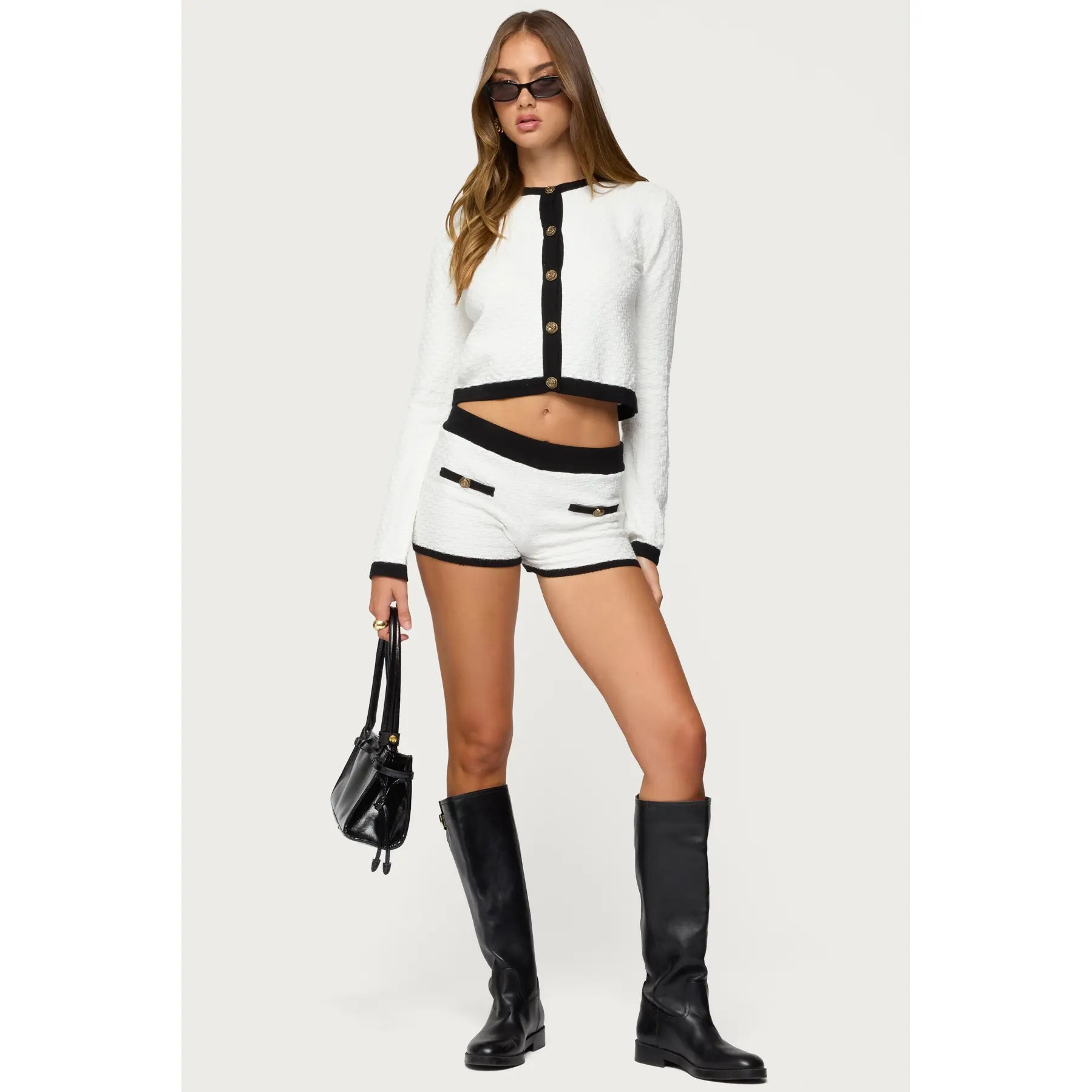Mara Contrast Textured Knit Shorts