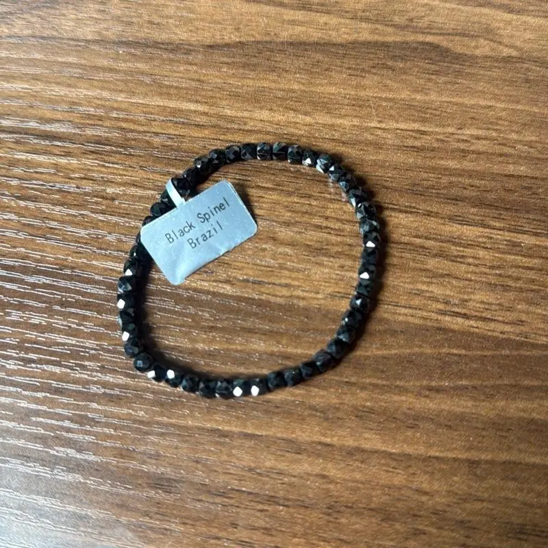 17. 4mm Cube Faceted Bead Bracelet Black Spinel Final Sale Unique Design