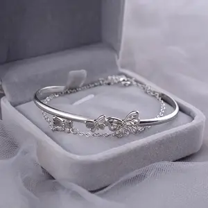 2PCS Butterfly Design Bracelet+Bangle for Women,Elegant Exquisite Trendy Bracelet Fashionable Jewelry for Women & Girl As Gift,daily Outfit Decor