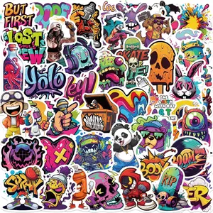 50pcs Cartoon Street Graffiti Series Stickers, Skull Decal, Sticker Decals, Suitable for Faith Based Designs Such As Scrapbooks, Diaries, Laptops, Water Bottles, Cars, Etc., with Positive Messages As Gifts