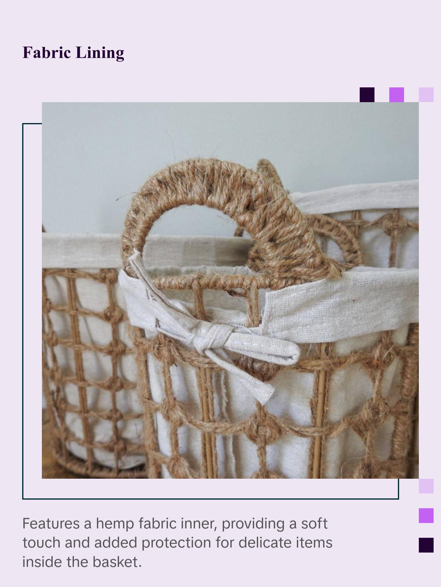 Round Hemp Tied Wire Basket with Fabric Inner