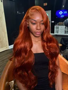 Ginger Orange 13x4 Lace Front Human Hair Wig 180 Density Body Wave Wig Orange Colored Human Hair Wig with Baby Hair for Women