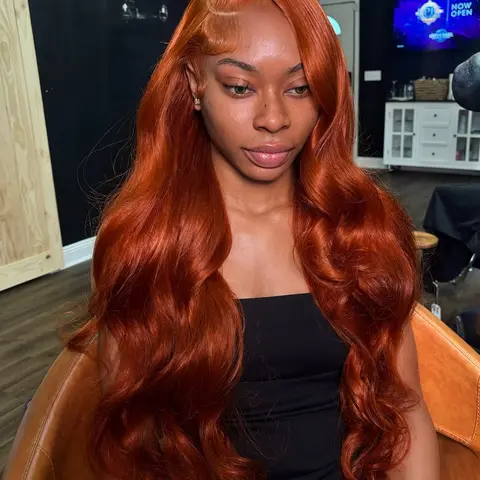 Ginger Orange 13x4 Lace Front Human Hair Wig 180 Density Body Wave Wig Orange Colored Human Hair Wig with Baby Hair for Women