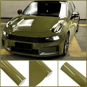 Crystal Glossy Combat Green PET Wrap Vinyl Film Car Whole Body Protective Cover Sticker DIY Color Decal Auto Tuning Accessories