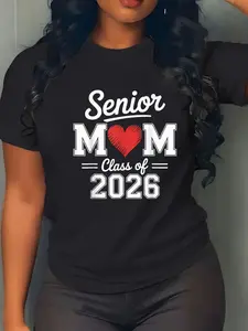 100% Cotton Unisex Senior Mom Class of 2026 Proud Parent Graduation Tee T-Shirt Graphic Printed Casual Round Neck T shirt