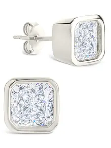 Sterling Silver Asscher Cut Bezel Set Stud Earrings