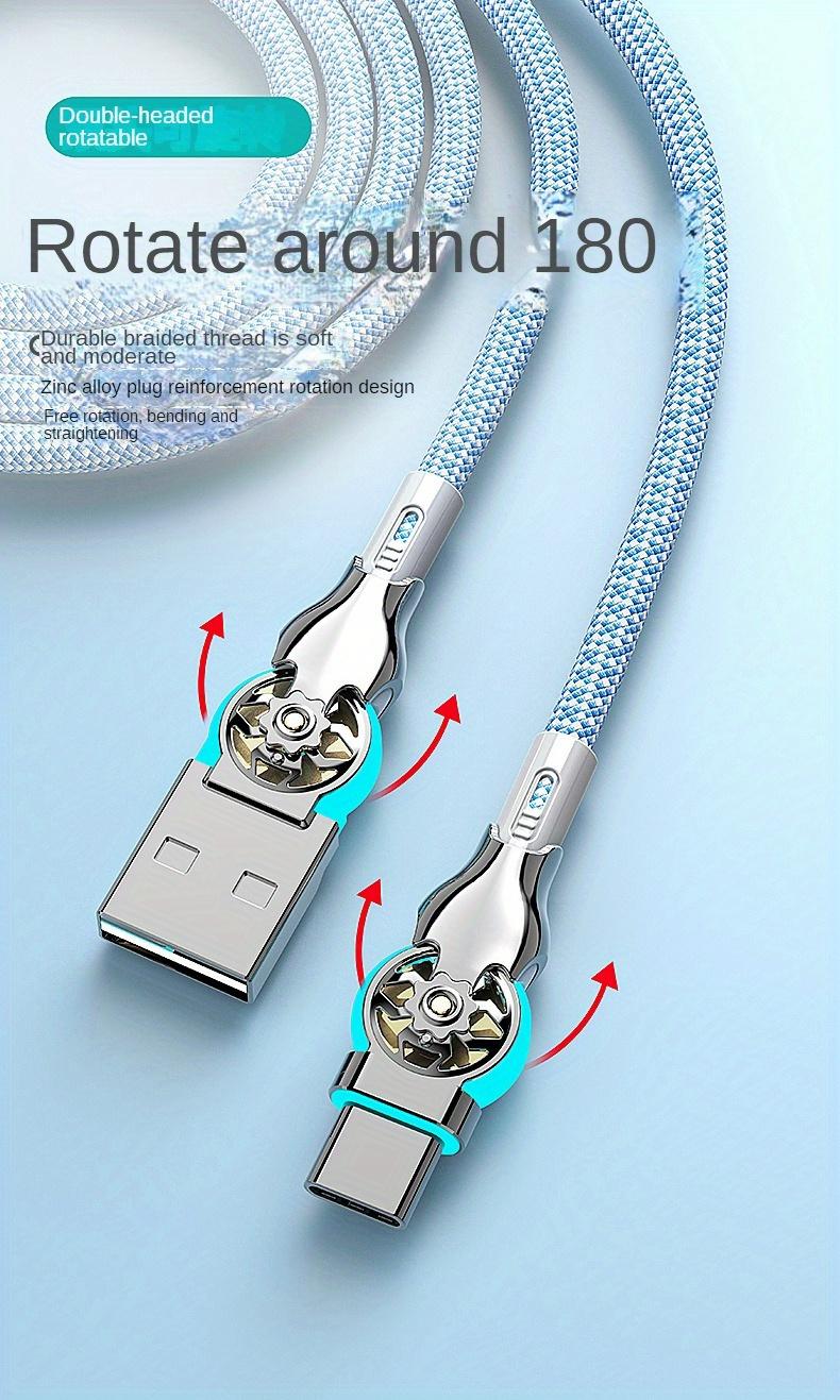 Quick Charging Type-C Data Cable with Dual Elbow Rotation for iPhone, Android, Samsung, Huawei, and More