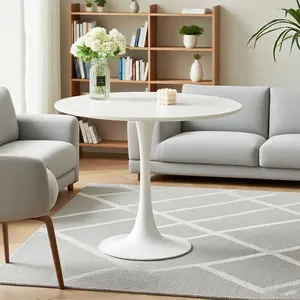 White Round Table, Modern Dining Table, MDF Top and Steel Base Tulip Round Kitchen Table, Mid Century Coffee Table for Living Room 24 Inch, Oval Dining Table (PRIME BIG DEAL DAYS)