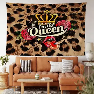 Queen'S Crown Leopard Print Tapestry and the Rose Red Lips Wall Decor Tapestry Are Essential Decorative Items for Bedrooms, Living Rooms, and Apartments, Perfect for Girls With A Unique Style to Create Their Own Bedroom Atmosphere.