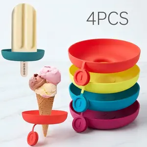 4-Piece Silicone Ice Cream Stand Set, Child-Friendly Leak-Proof Popsicle Holder, Easy-To-Clean Design, Perfect for Kids' Treats, Kitchenware
