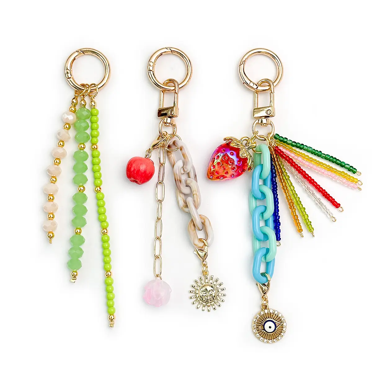 Dopamine Fruit Beaded Keychain, Colorful Evil Eye & Sun Bag Charm, Handmade Purse Charm for Backpack & Car Keys, Cute Aesthetic Bag Accessory, Y2K Kawaii Key Ring, Lucky Charm Pendant, Gift for Women, Girls & Best Friend, Trendy Everyday Bag Decoration