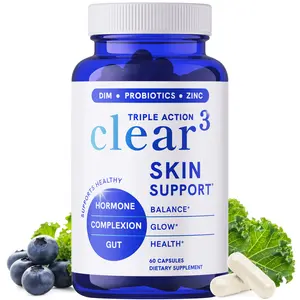 Clear-3 Skin Support by SM Nutrition - Dietary Supplement with Zinc DIM & Probiotics - 3-in-1 Balance & Support with Hyaluronic Acid & Skin Support Vitamins for Hormonal Gut Microbiome Health