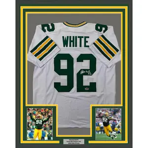 No Framed Facsimile Autographed Reggie White  Green Bay White Reprint Laser Auto Football Jersey
