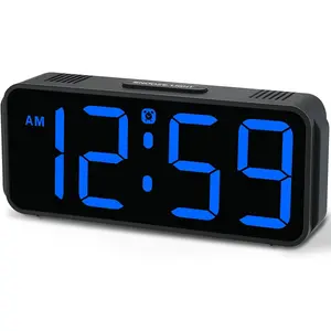 Small Digital  Clock Plug in for Bedrooms Bedside,  Electric Clock Large Big Numbers Display with  Backup for Desk Table, 6 Dimmers, 5 Adjustable  Volumes (Blue)