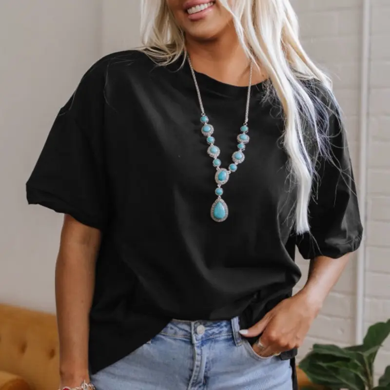 Black Loose Half-Sleeve Top