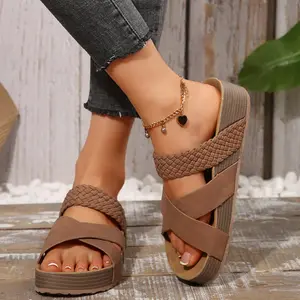 Trendy Open Toe Platform Slides Casual Slippers for Women Soft Insole Daily Wear Wedge Sandals