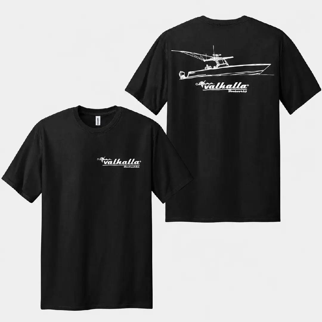 Valhalla Boatworks Fishing Boat Shirt – Offshore Boat Graphic Tee, Marine Lifestyle Apparel, Men’s Tops