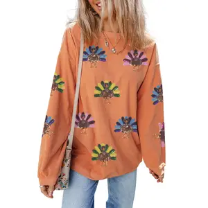 Sequin Turkey Graphic Corded Baggy Sweatshirt