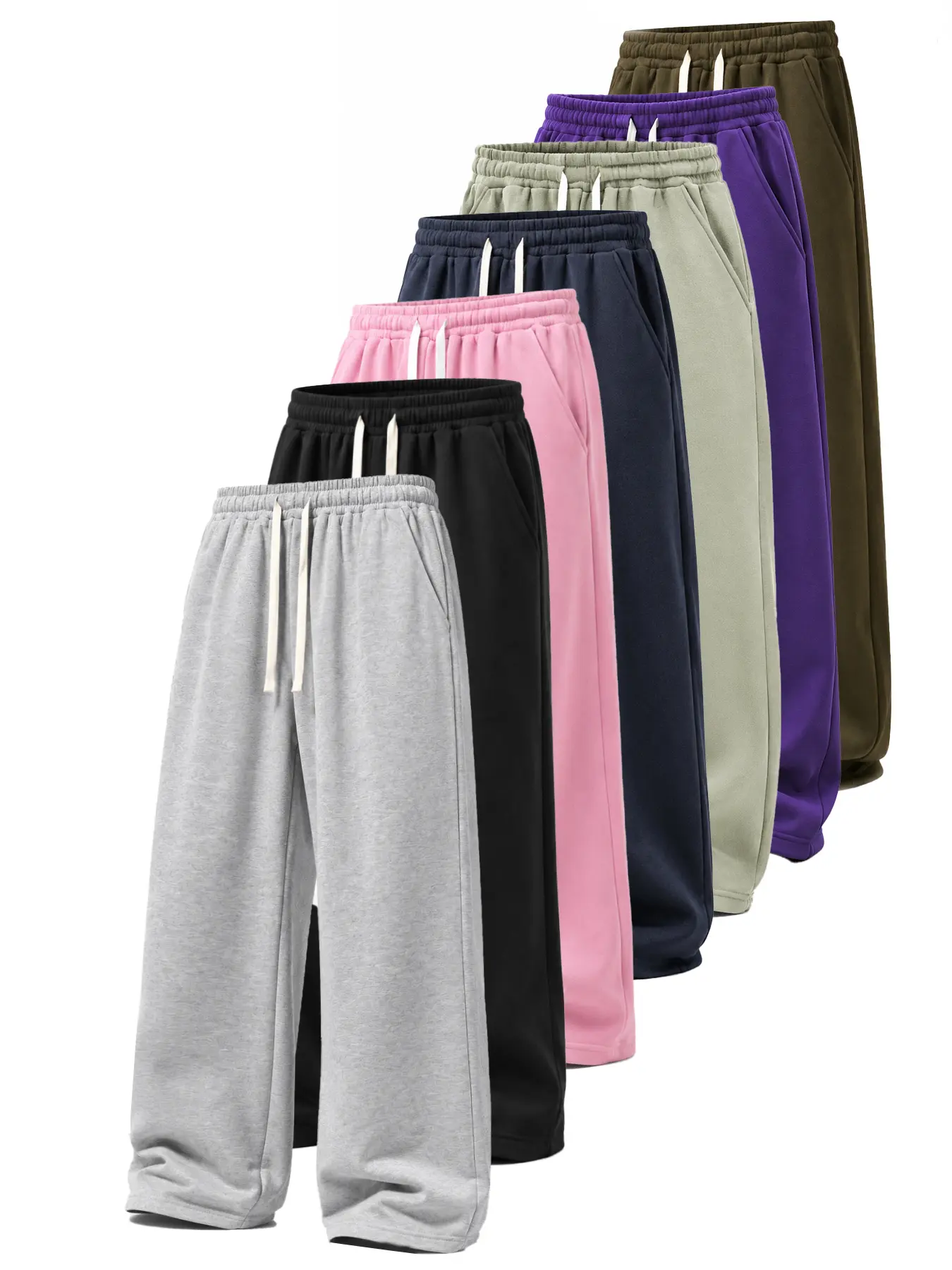 Men's Fitted Mid-Waist Uncuffed Wide-Leg Plain Pants - Elastic-Drawstring Fit, Soft Beige Polyester Fabric, Practical Pockets, Flexible, All-Seasons, Suitable for Outdoor Activities