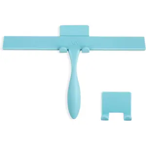 for Shower Glass Door, 11-Inch Shower  for Glass Doors, Bathroom  Squeegees Wiper for Shower with Non-Slip Handle, No-Drilling   Hook, for Tiles (Blue)