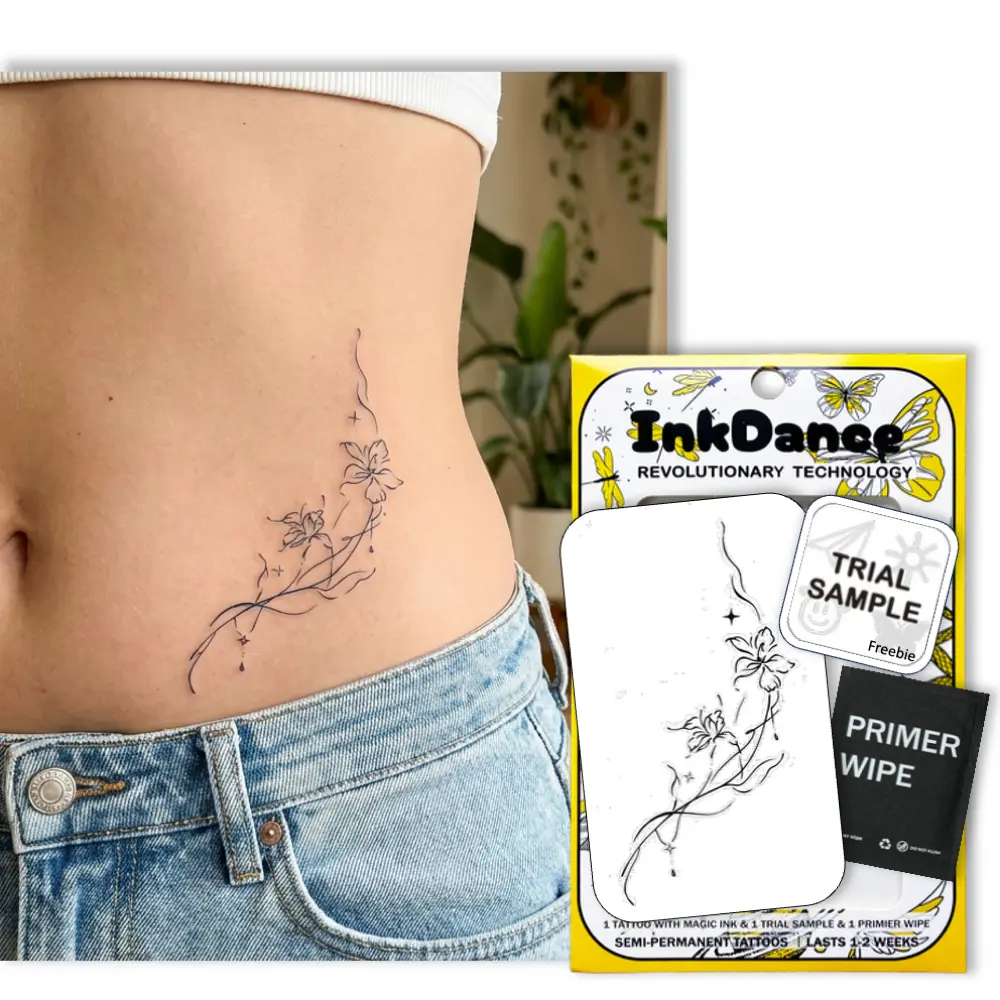 InkDance Semi-Permanent Tattoo, Minimalist Lily, Fine Line Art, Long Lasting Temporary Tattoos, Waterproof Plant-Based Ink, Lasts 1-2 Weeks, Color Develops in 24 Hours D264